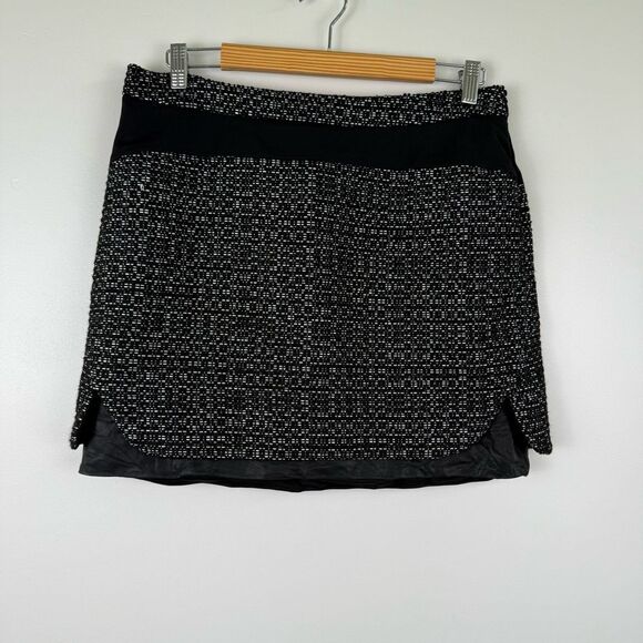 Diane von Furstenberg 10 Coletta -Leather-Bonded Trim Raffia Tweed Mini Skirt - Picture 1 of 8